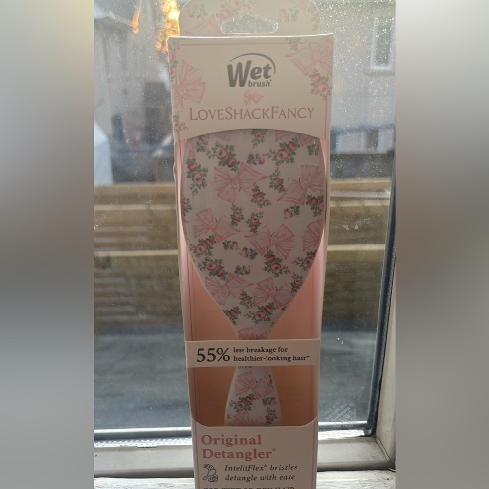 Loveshackfancy Floral Hair Brush with Pink Bows